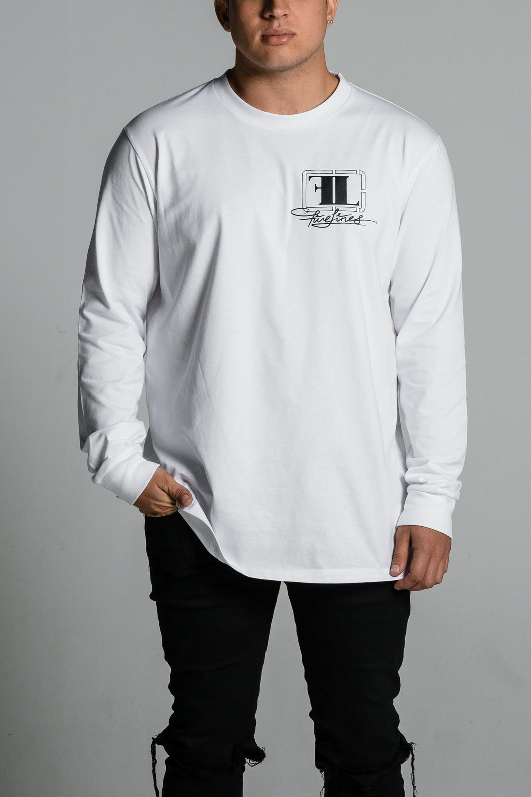 'Insight' Long Sleeve T-Shirt - White (Relaxed Fit)